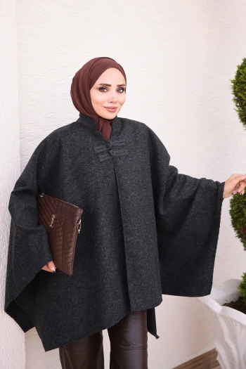 Füme Çin Düğümü Detaylı Kaşe Panço
