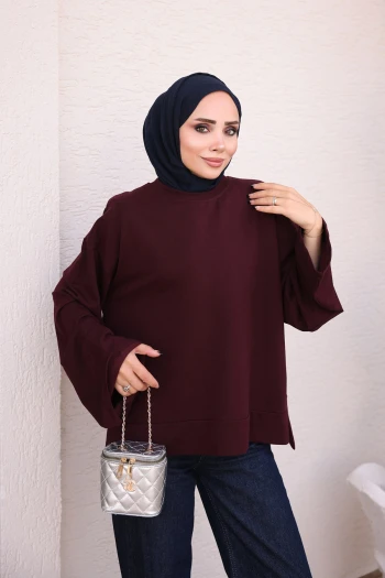 Mürdüm Bisiklet Yaka Oversize Modal Sweat
