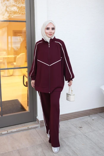 Mürdüm Fermuarlı Tunik Pantolonlu Modal Takım